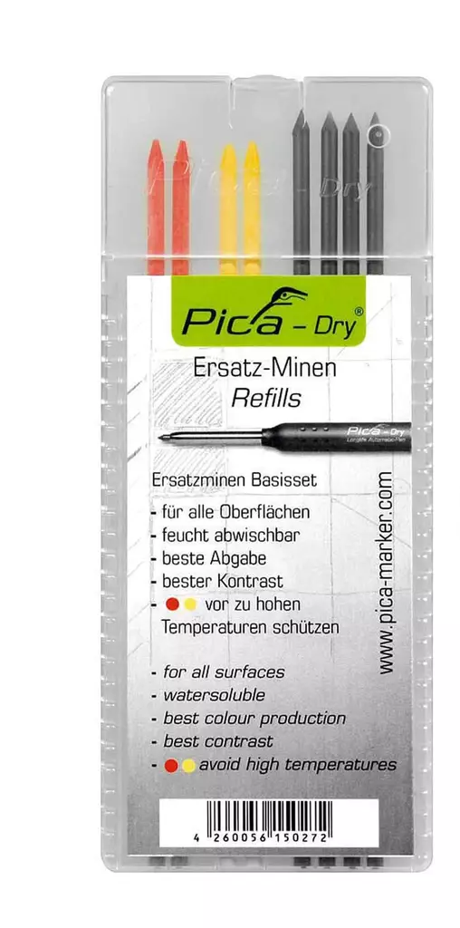 Lyra Pica-Dry kynän lyijyt pun/kelt/harmaa 10 kpl - Merkkaustyökalut - PICA4020 - 1