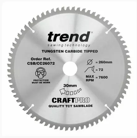 Sirkkelinterä 260mm x 72tpi x 30mm, Trend - Sirkkelinterät - CSB-CC26072 - 2