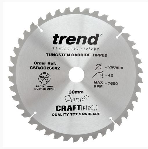 Sirkkelinterä 260mm x 42 t x 30mm, Tren - Sirkkelinterät - CSB-CC26042 - 1