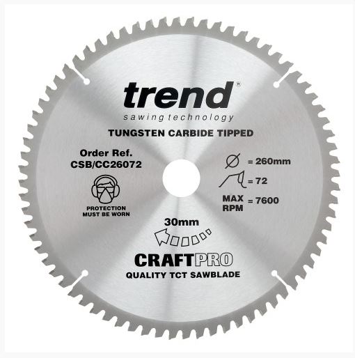 Sirkkelinterä 260mm x 72tpi x 30mm, Trend - Sirkkelinterät - CSB-CC26072 - 2