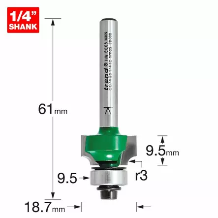 Rounding over 3,0 mm radius x 9,5 cut - Pyöristys-/viisteterät - C074BX1-4TC - 2