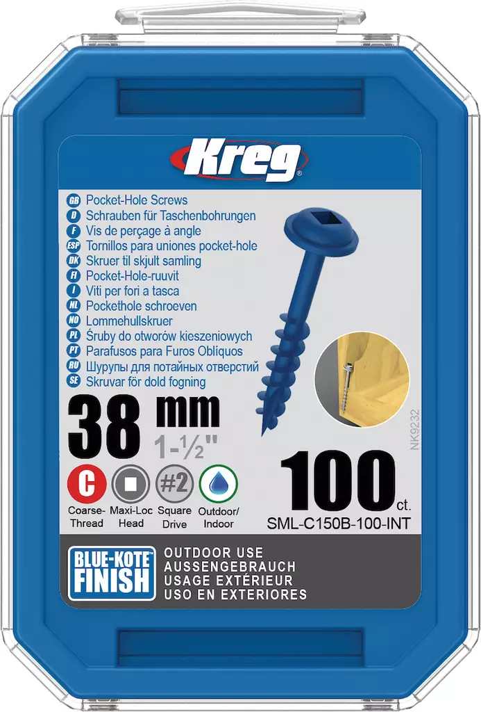 Kreg ruuvi 38 mm, karkea, 100 kpl - Kreg Pocket Hole ruuvit - SML-C150B-100-INT - 1